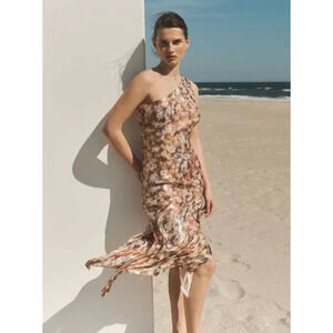 Club Monaco Dress Sunset Shimmer One Shoulder Dress Silk Metallic Size 0 - NWT